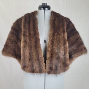 Vintage Dark Brown Mink Fur Stole Capelet Satin Lining